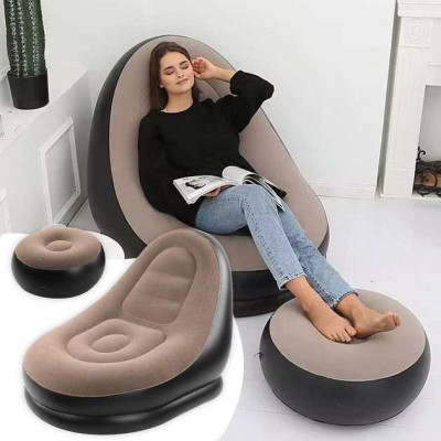 Надувне крісло з пуфом для відпочинку AIR SOFA велюрове Brown 