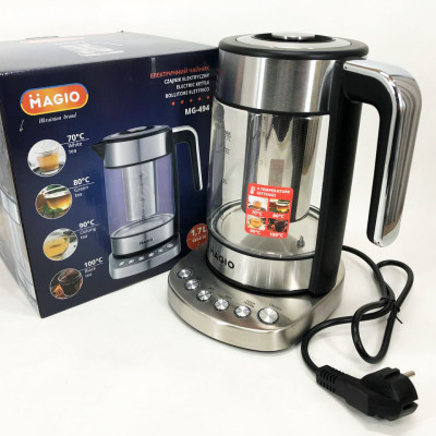 Електрочайник MAGIO MG-494, чайник прозорий з підсвічуванням, чайник дисковий, електрочайник з підсвічуванням 