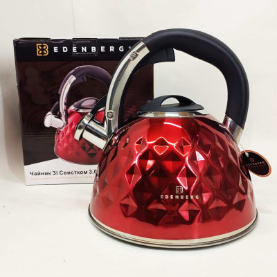 Чайник із нержавіючої сталі Edenberg EB-8833 зі свистком з індукційним дном 3л Red 