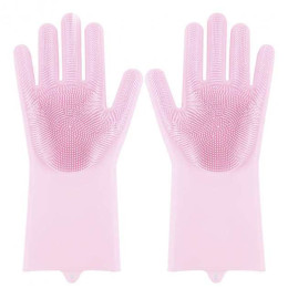 Силіконові рукавички Magic Silicone Gloves Pink для прибирання чистки миття посуду для будинку. Колір рожевий Силіконові рукавички Magic Silicone Gloves Pink для прибирання чистки миття посуду для будинку. Колір рожевий