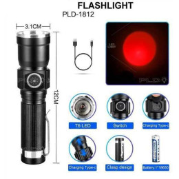 Ручний ліхтар PLD-1812-T6 (red) 1x18650, Водонепроникний ліхтар, Потужний акумуляторний лед ліхтарик Ручний ліхтар PLD-1812-T6 (red) 1x18650, Водонепроникний ліхтар, Потужний акумуляторний лед ліхтарик