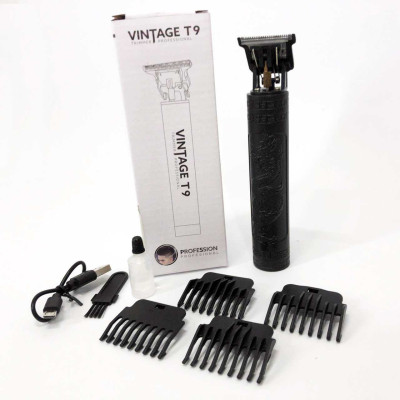 Машинка для стрижки волосся Vintage T9-2 BLACK 4 насадки 