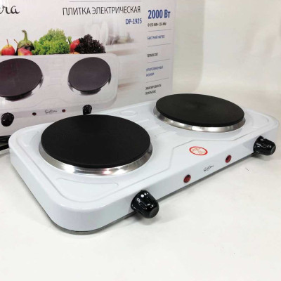 Плита електрична Suntera DP-1925 2000 Вт, електроплита двоконфоркова настільна White 