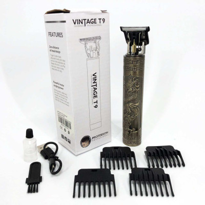 Машинка для стрижки волосся Vintage T9-1 BRONZE 4 насадки 