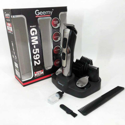 Машинка для стрижки 10в1 GEMEI GM-592, тример для бороди, триммер бездротової Black Машинка для стрижки 10в1 GEMEI GM-592, тример для бороди, триммер бездротової Black