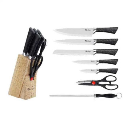 Набір Кухонних ножів з ножицями та підставкою UNIQUE UN-1837, Набір якісних ножів для дому 