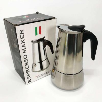 Гейзерна кавоварка UNIQUE UN-1903 на 9 чашок з нержавіючої сталі, гейзер для кави, кавник гейзерний 