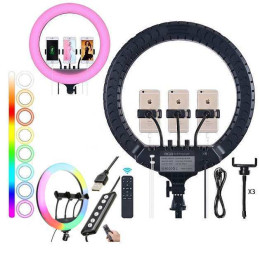 Кільцева LED лампа RGB MJ45 Ring 45 см комплектація адаптер із вбудованим кабелем, тримачі для телефону, пульт Кільцева LED лампа RGB MJ45 Ring 45 см комплектація адаптер із вбудованим кабелем, тримачі для телефону, пульт