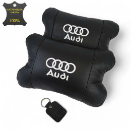 Набір автодушки 2шт на підголовник Audi / Ауді з натуральної шкіри чорна / Підголовник в машину Набір автодушки 2шт на підголовник Audi / Ауді з натуральної шкіри чорна / Підголовник в машину