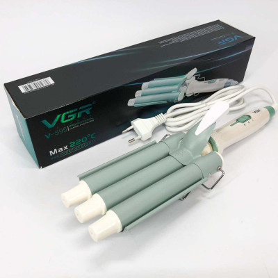 Плойка потрійна для волосся VGR V-595 Professional потрійна плойка хвиля 22 мм щипці на три хвилі 90 Вт 