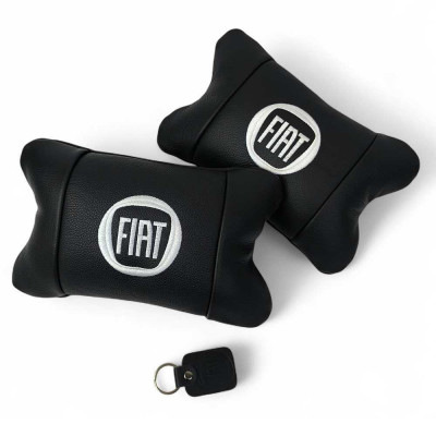 Набір подушок Fiat з натуральної шкіри + вишивка логотипу та шкіряний брелок у подарунок 