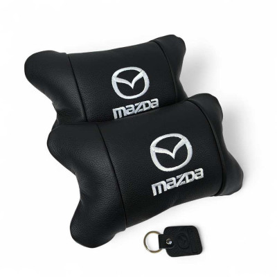 Набір шкіряних подушок Mazda з вишивкою логотипу + подарунок – шкіряний брелок 
