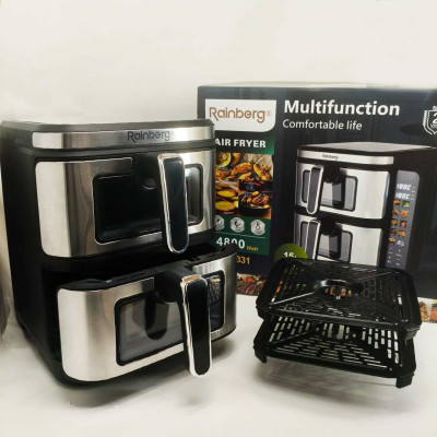 Велика аерофритюрниця 15л на 2 чаші Rainberg RB-2331 Аерогриль посиленою потужністю 4800Вт з дисплеєм 