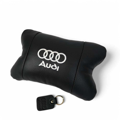 Автомобільна подушка для підголівника Audi – чорна натуральна шкіра 