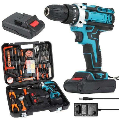 Акумуляторний шуруповерт з набором інструментів + ​​2 акумулятори, ударний шуруповерт + кейс 