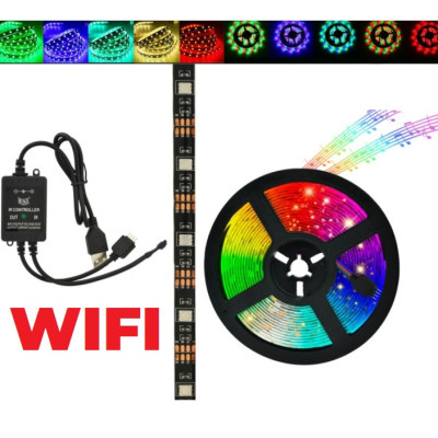 Світлодіодна стрічка SMD 5050 RGB LED 5 м IP65 з bluetooth контролем. підключення 220V 
