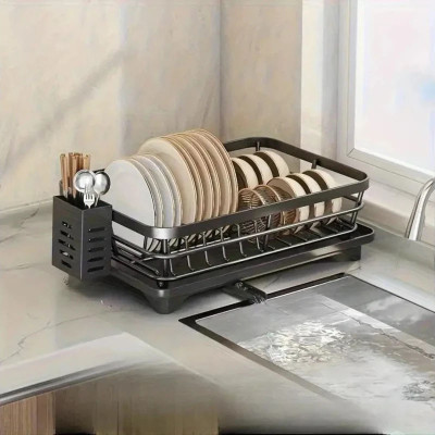 Сушарка для посуду одноярусна чорного металевого кольору Black 