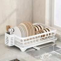 Сушарка для посуду одноярусна біла з піддоном та тримачем для приборів