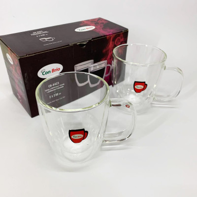 Набір скляних чашок з подвійними стінками Con Brio CB-8423-2, 2шт, 230мл, Прозорі чашки 