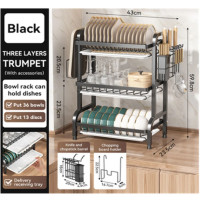 Сушарка для посуду тришарова чорного кольору з піддоном для ефективного сушіння