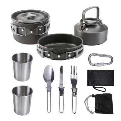 Набір туристичного посуду зі столовими приладами HALIN DS-308, Похідний посуд для пальників 