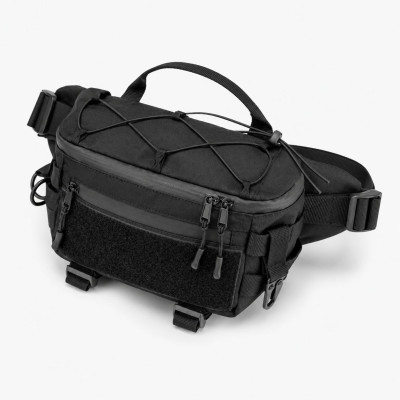 Тактична сумка-бананка через плече чорна з Cordura 1000D, поясна чоловіча сумка з VELCRO та карабіном 