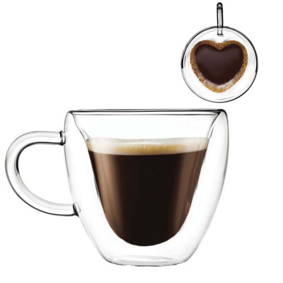 Набір скляних чашок із подвійними стінками (серце) Con Brio СВ-8908-2, 2шт, 80 мл 