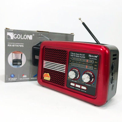 Радіо приймач Golon RX-BT978S сонячна панель AUX 3.5mm, Радіо приймач з акумулятором. Колір: червоний 