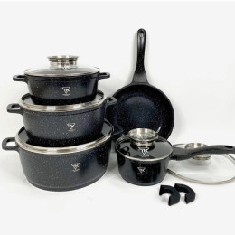 Набір кухонного посуду Top Kitchen TK00020 з мармуровим антипригарним покриттям 16 предметів Black Набір кухонного посуду Top Kitchen TK00020 з мармуровим антипригарним покриттям 16 предметів Black