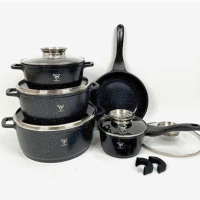 Набір кухонного посуду Top Kitchen TK00020 з мармуровим антипригарним покриттям 16 предметів Black Набір кухонного посуду Top Kitchen TK00020 з мармуровим антипригарним покриттям 16 предметів Black
