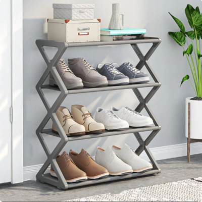 Вертикальна полиця для взуття 4 рівня чорного кольору містка і компактна 49.5x42x18.5см 