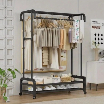 Стойка-вішалка підлогова для одягу та взуття чорна металева 