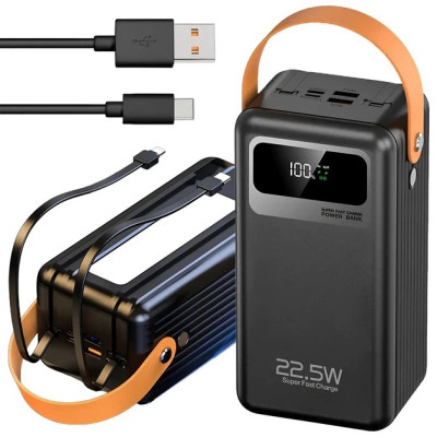 Power bank WUW TUGII Y106 60000 mAh зі швидкою зарядкою, дисплеєм та вбудованими кабелями 4xUSB 
