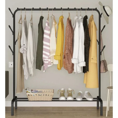Стійка вішалка для одягу металева чорна 150х110х41см 