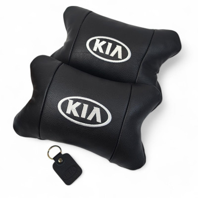 Автодушки 2 шт на підголовник Kia / Кіа, натуральна шкіра, чорні, Підголовник для авто з комфортом 