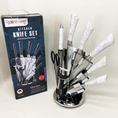 Набір кухонних ножів Rainberg RB-2499 8 предметів на підставці, що обертається White 