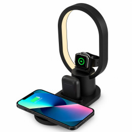 Бездротова зарядна станція LED нічник 15Вт для смартфонів та навушників заряджання без проводів Black Бездротова зарядна станція LED нічник 15Вт для смартфонів та навушників заряджання без проводів Black