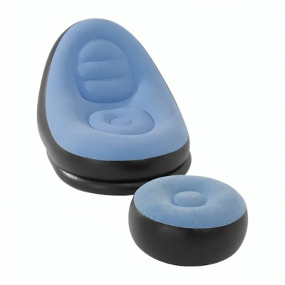 Надувное кресло с пуфом для отдыха AIR SOFA велюровое Blue 