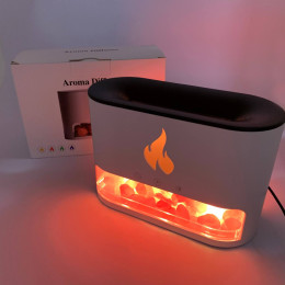 Лампа зволожувач повітря Docsal Flame 3 в 1 з соляним камінням, Портативний зволожувач лампа біла