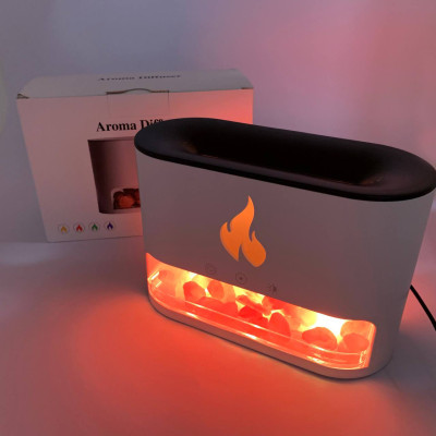 Лампа зволожувач повітря Docsal Flame 3 в 1 з соляним камінням, Портативний зволожувач лампа біла 