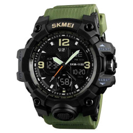 Годинник наручний чоловічий SKMEI 1155BAG, годинник тактичний протиударний, армійський годинник. Колір: зелений Годинник наручний чоловічий SKMEI 1155BAG, годинник тактичний протиударний, армійський годинник. Колір: зелений