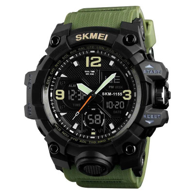 Годинник наручний чоловічий SKMEI 1155BAG, годинник тактичний протиударний, армійський годинник. Колір: зелений 