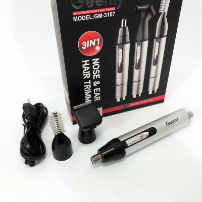 Тример для носа та вух GEMEI GM-3107 3в1, електробритва з насадками для бороди, триммер для бороди 