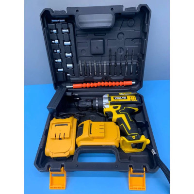 Акумуляторний шуруповер 24V з насадками та кейсом жовтого кольору 