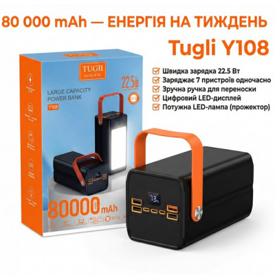 Зовнішній акумулятор Power bank Павербанк Tugii Y108 Power Bank 80000mAh Зовнішній акумулятор Power bank Павербанк Tugii Y108 Power Bank 80000mAh