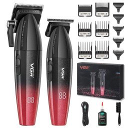 Професійний набір для стрижки волосся VGR V-640 акумуляторний Barber Combo PREMIUM. Колір: червоний
