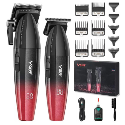 Професійний набір для стрижки волосся VGR V-640 акумуляторний Barber Combo PREMIUM. Колір: червоний Професійний набір для стрижки волосся VGR V-640 акумуляторний Barber Combo PREMIUM. Колір: червоний